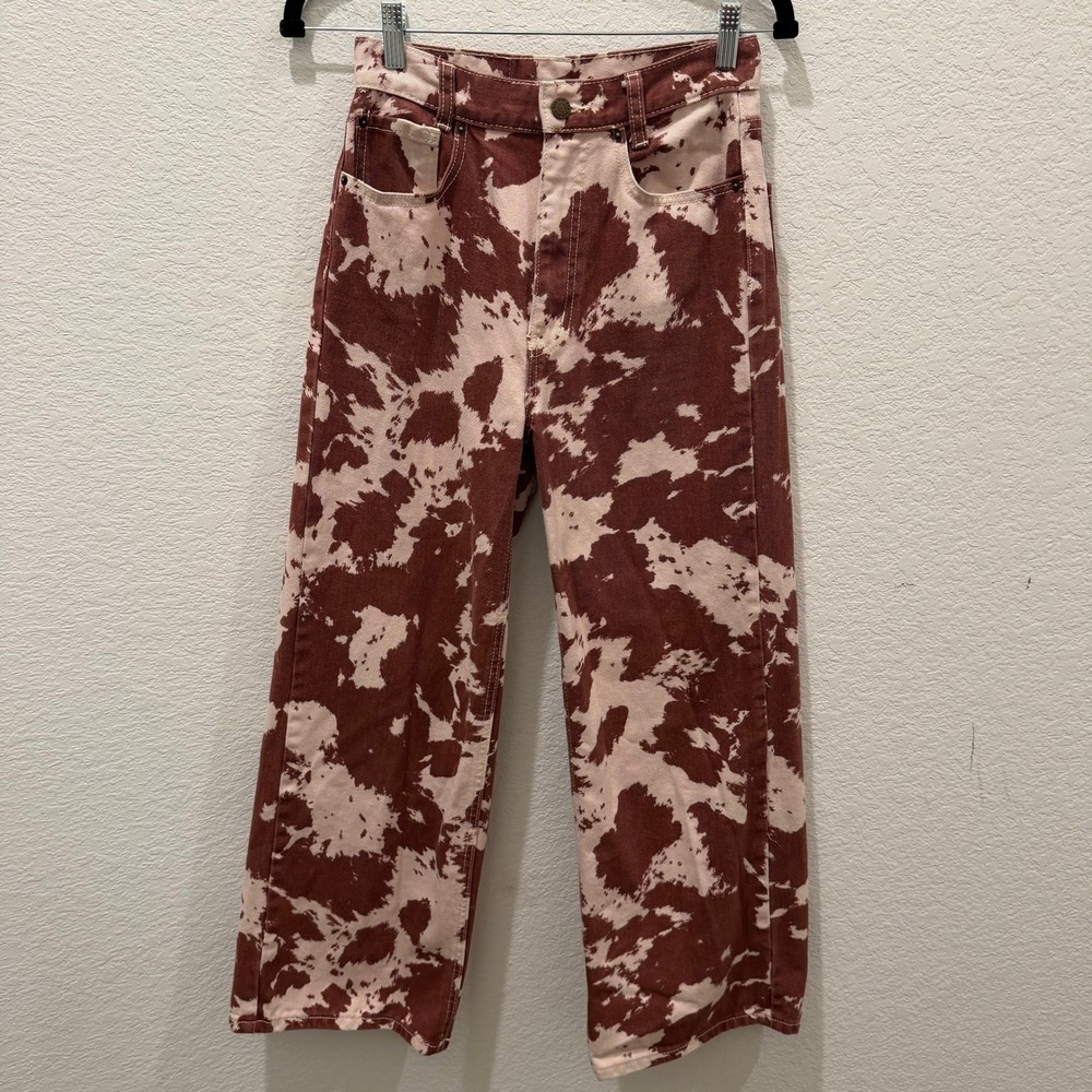 BDG Urban Outfitters High & Wide Cow Print Jeans Brown Cream Size 26